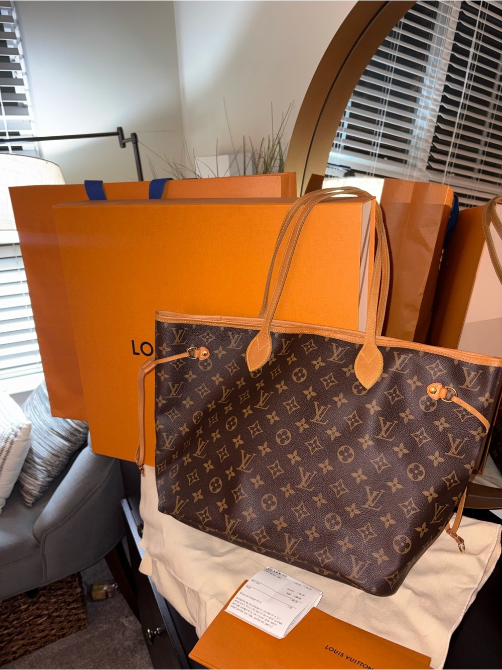 Louis Vuitton Brown Monogram Canvas Tote with Tan Trim
